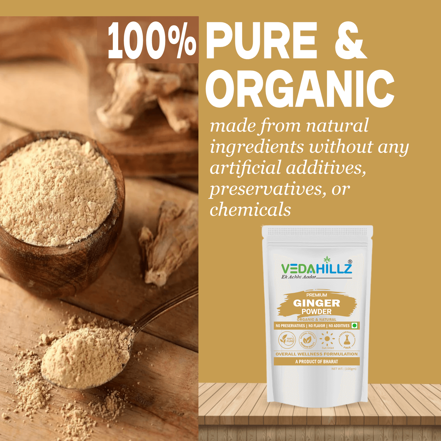 Vedahillz Ginger Root Powder for Cooking and Health Made from Selected Fresh Ginger